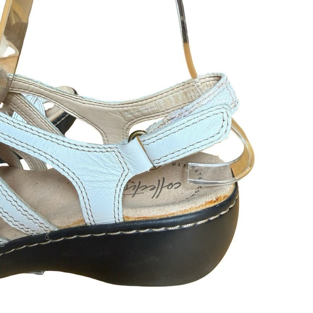 Clarks Leisa Janna White Wedge Slingback Sandals Leather Comfort Shoes sz 7 M - Picture 13 of 16